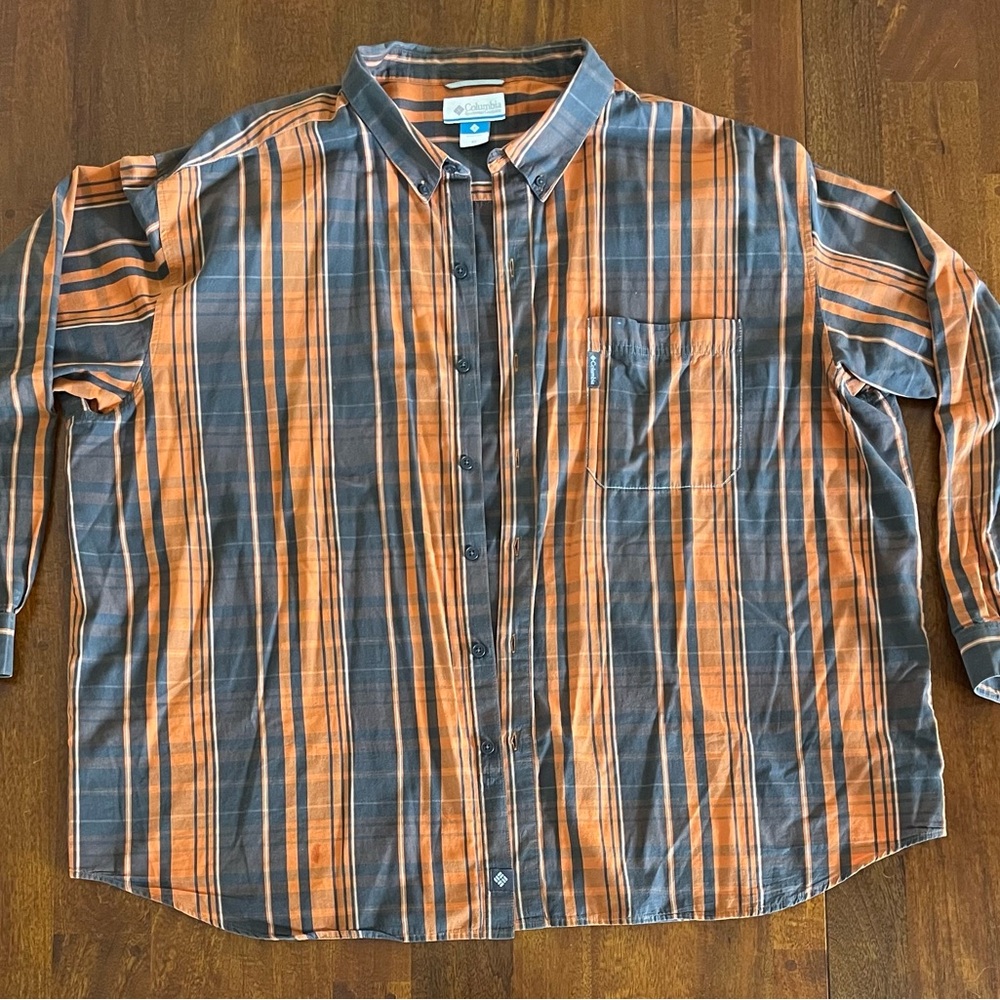 Men's Columbia Orange and Gray Plaid Shirt, 4X